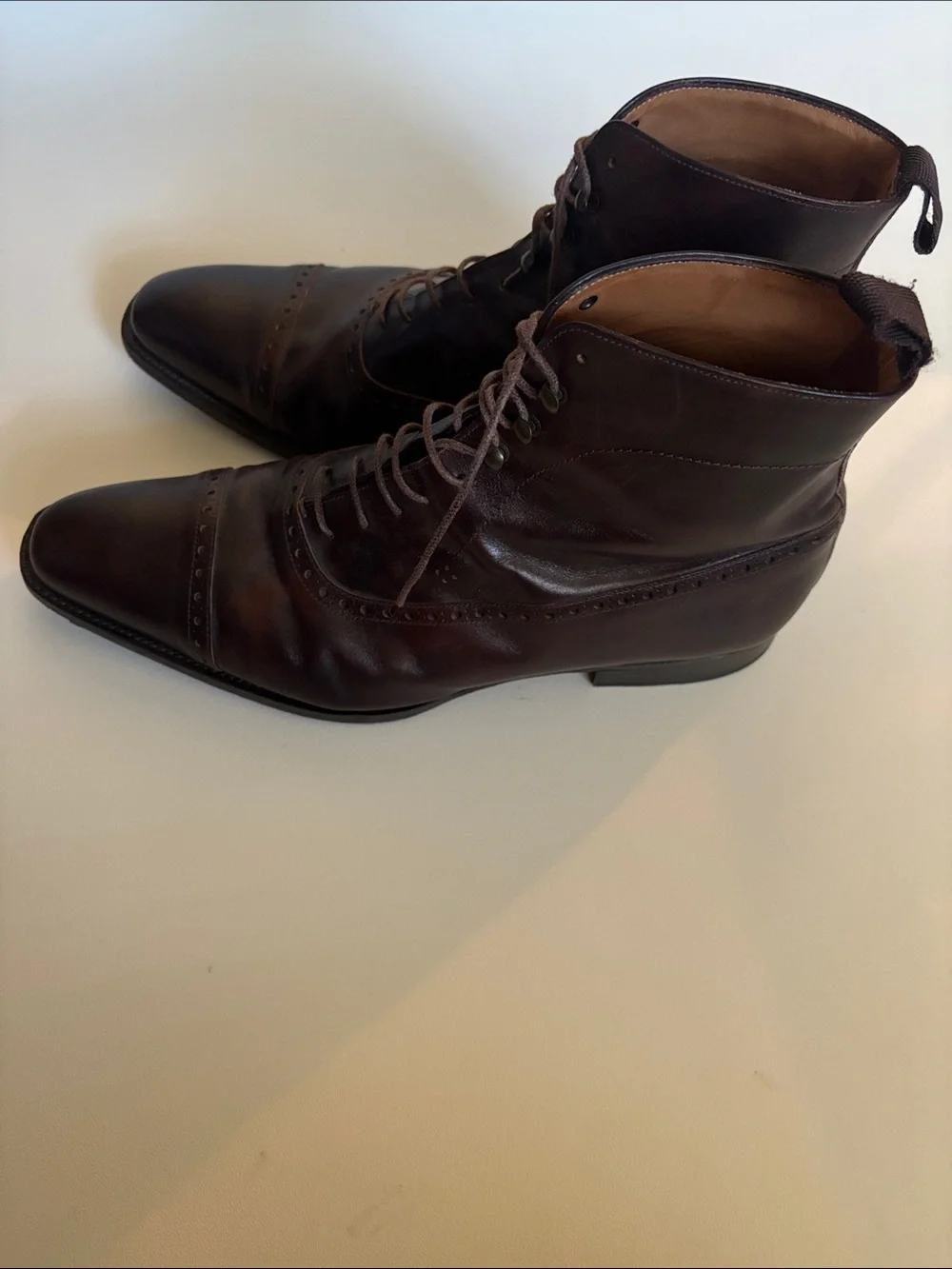 COBBLER UNION Balmoral Brogue Boots in Museum Brown Size 10.5